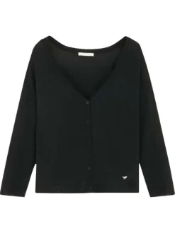 Gilet noir uni à coupe droite avec un col v et des manches longues