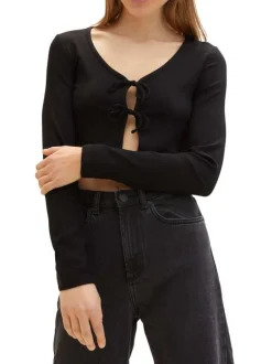Gilet noir uni coupe droite avec un col v et 2 liens à l'avant