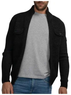 Gilet noir uni à coupe droite, col montant et à manches longues avec zip