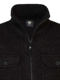 Gilet noir uni à coupe droite, col montant et à manches longues avec zip