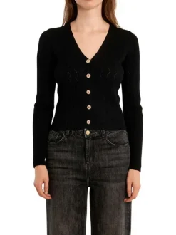 Gilet noir uni pourvu de manches longues et d'une coupe droite