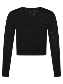 Gilet noir uni pourvu d'une coupe droite et de motifs coeurs en maille ajourée