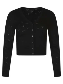 Gilet noir uni pourvu d'une coupe droite et de motifs coeurs en maille ajourée