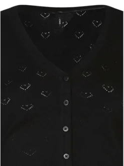 Gilet noir uni pourvu d'une coupe droite et de motifs coeurs en maille ajourée