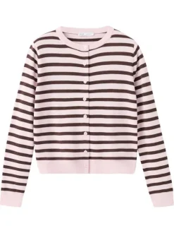 Gilet rose à rayures pourvu d'une coupe droite et d'un col rond