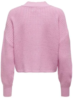 Gilet rose uni avec une coupe droite et un col v avec des boutons