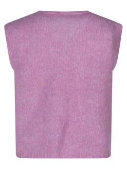 Gilet rose uni sans manches avec un col en V et des boutons métalliques dorés