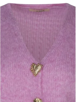Gilet rose uni sans manches avec un col en V et des boutons métalliques dorés