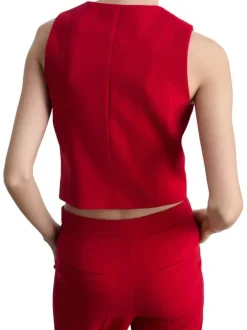 Gilet rouge uni avec une coupe droite à col v et sans manches