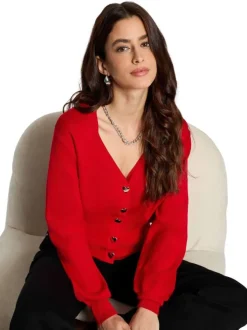 Gilet rouge uni avec une coupe droite et des manches longues