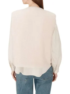 Gilet réversible en coton écru en velours avec une coupe droite et un col rond