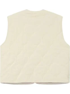 Gilet réversible en coton écru en velours avec une coupe droite et un col rond