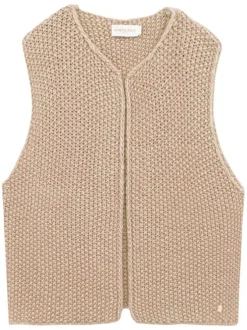 Gilet sans manches beige en maille tricotée avec une coupe droite