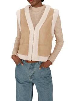Gilet sans manches écru uni avec une coupe droite et un col v
