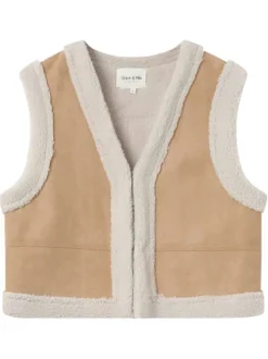 Gilet sans manches écru uni avec une coupe droite et un col v
