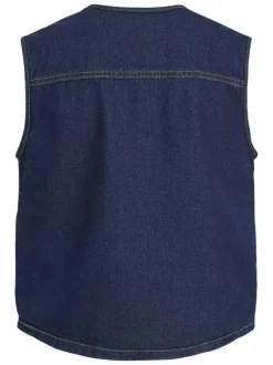 Gilet sans manches en coton indigo pourvu d'un col v arrondi