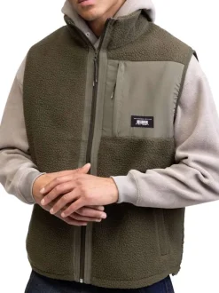 Gilet sans manches kaki en maille sherpa pourvu d'un col montant