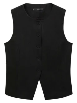 Gilet sans manches noir uni avec une coupe droite et un col rond