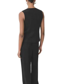 Gilet sans manches noir uni avec une coupe droite et un col rond