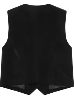 Gilet sans manches noir uni en velours avec une coupe ajustée