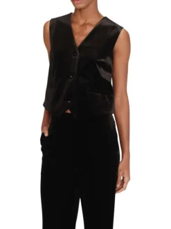 Gilet sans manches noir uni en velours avec une coupe ajustée