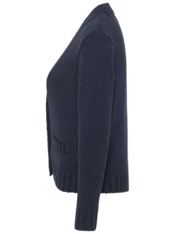 Gilet Sedalia marine uni à coupe droite, col v à boutons et à manches longues