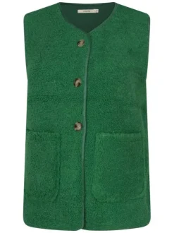 Gilet vert uni avec une coupe ajustée et deux poches plaquées à l'avant