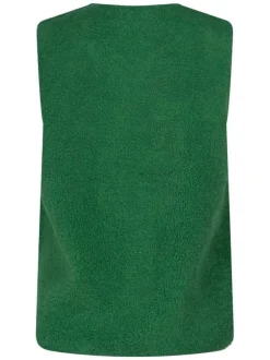 Gilet vert uni avec une coupe ajustée et deux poches plaquées à l'avant
