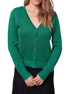 Gilet vert uni avec une coupe droite à col v et des boutons à l'avant