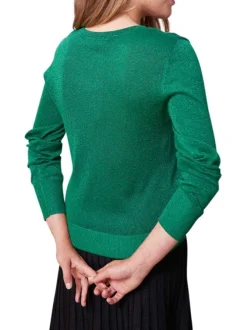 Gilet vert uni avec une coupe droite à col v et des boutons à l'avant