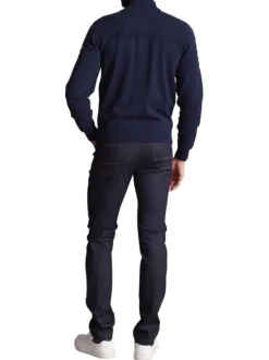 Gilet zippé bleu marine uni à coupe ajustée avec une poche à la poitrine