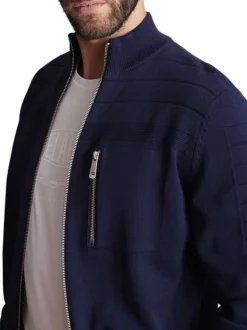 Gilet zippé bleu marine uni à coupe ajustée avec une poche à la poitrine