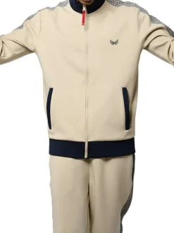 Gilet zippé écru à imprimé monogrammes sur les manches et à col montant