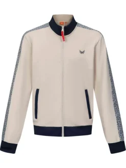 Gilet zippé écru à imprimé monogrammes sur les manches et à col montant