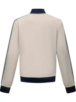 Gilet zippé écru à imprimé monogrammes sur les manches et à col montant