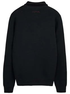 Gilet zippé en coton bleu marine uni en maille avec un col à revers