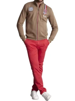 Gilet zippé en coton kaki uni à coupe ajustée et à détails tricolores