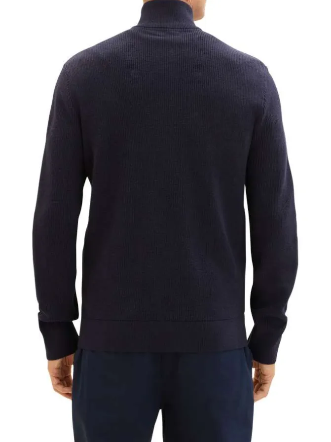 Gilet zippé en coton marine avec une coupe droite et un col montant