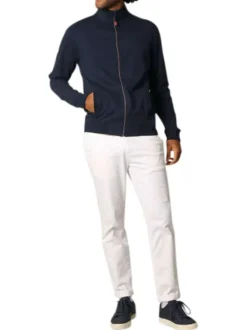 Gilet zippé en coton mélangé bleu marine uni à coupe slim fit et à col montant
