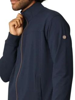 Gilet zippé en coton mélangé bleu marine uni à coupe slim fit et à col montant