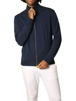 Gilet zippé en coton mélangé bleu marine uni à coupe slim fit et à col montant
