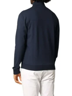 Gilet zippé en coton mélangé bleu marine uni à coupe slim fit et à col montant