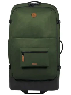 Grande valise à roulettes L kaki unie à code et à détails noirs