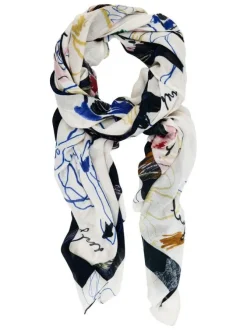 Grand foulard écru avec des motifs abstraits multicolores