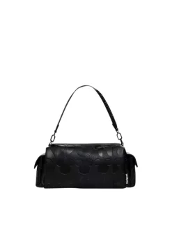 Grand sac porté épaule noir à motifs Mickey embossés et avec un porte-clés