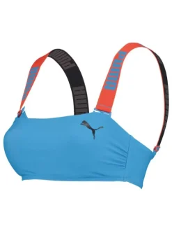 Haut de maillot de bain bleu uni avec logo floqué