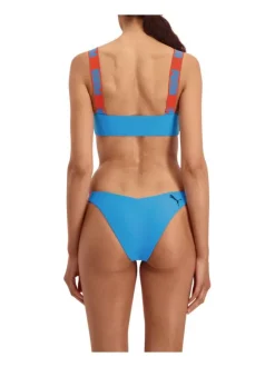 Haut de maillot de bain bleu uni avec logo floqué