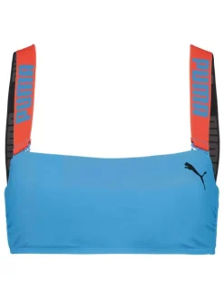Haut de maillot de bain bleu uni avec logo floqué