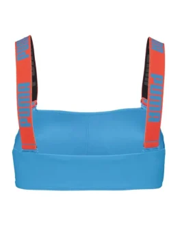 Haut de maillot de bain bleu uni avec logo floqué
