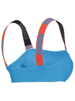 Haut de maillot de bain bleu uni avec logo floqué